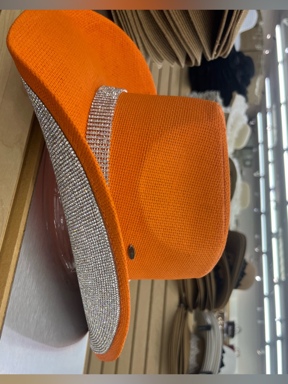 Orange Rhinestone Trim Cowboy Hat for women